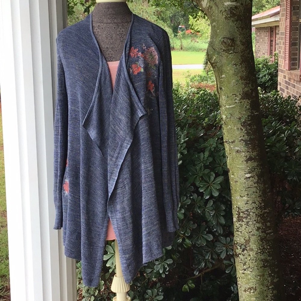 84th + Madison Embroidered Blue Cardigan, Medium